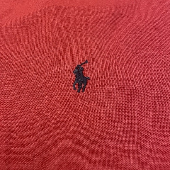 Vintage 90s Polo Ralph Lauren 100% Linen Button Down Shirt XL Red Burgundy Pony - Picture 5 of 10
